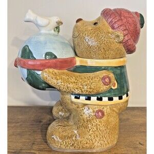 Vintage Sakura Debbie Mumm Winter Bear Peace Ceramic Cookie Jar Collectible